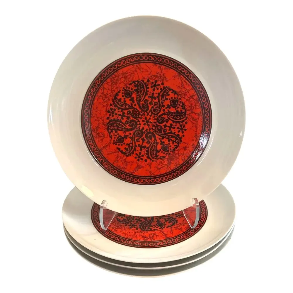 Bidasoa Espana Flamenco Set 4 Dinner Plates White Red Porcelain Made in Spain